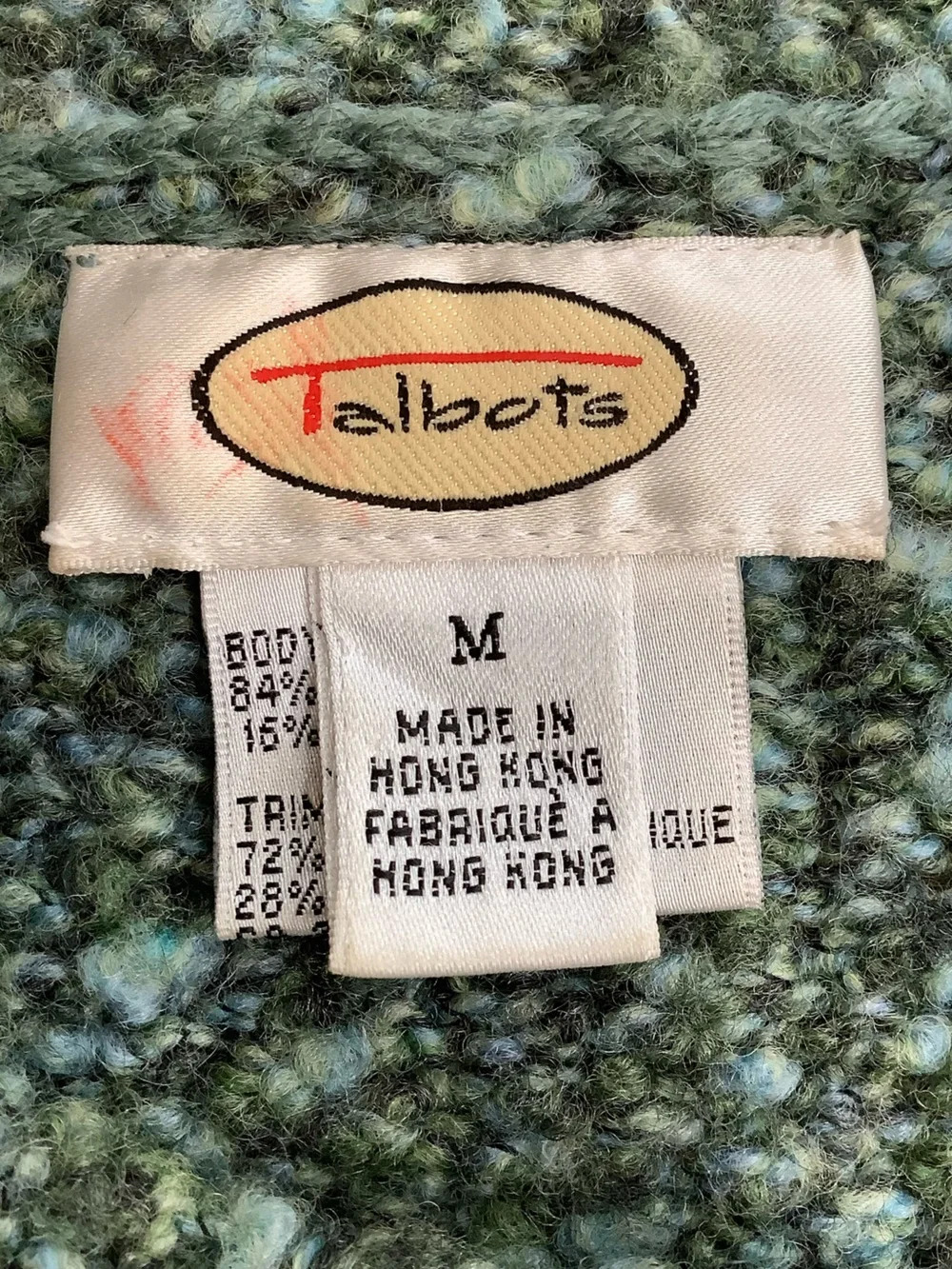 TALBOTS Textured Green Wool Bouclé Cardigan Crop Jacket M - Picture 9 of 11